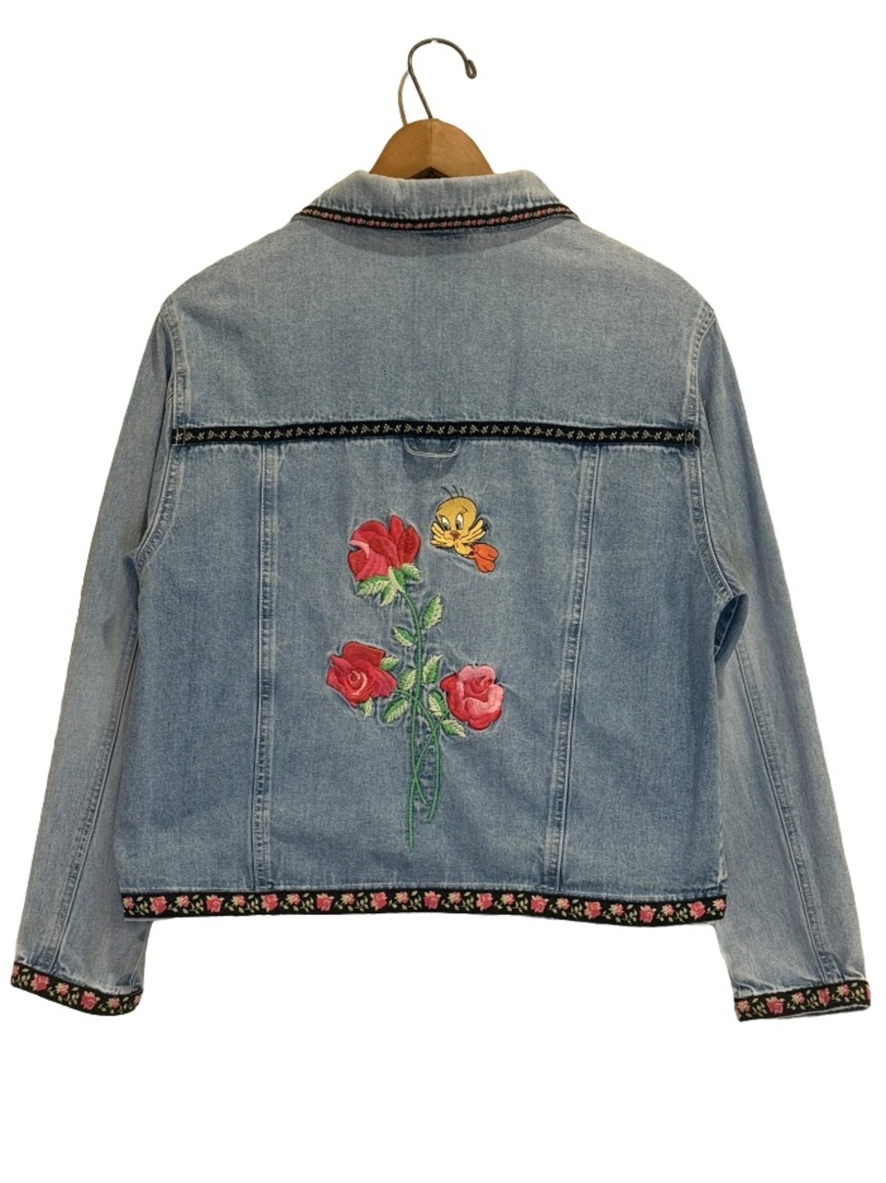 VTG 1999 Warner Bros Studio Store Tweety Bird Rose Denim Jacket Medium